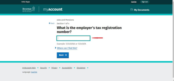 Revenue tax registration number